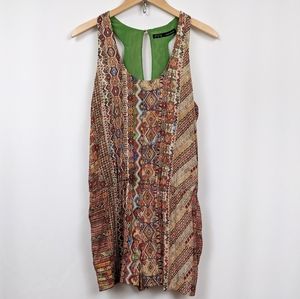 Zara Romper Blouson Top Keyhole Back Ikat Aztec Print Multicolor Geometric Small